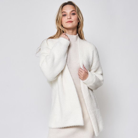 Fuzzy Open Front Knit Cardigan - Picture 1 of 3
